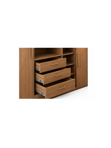 Modern Minimalist Wooden Wardrobe Hinged Doors and Brass Handles Wall Mount Bedroom Furniture 5 <b>Drawers</b> <b>6</b> Shelves Light Feature - Product Image 3