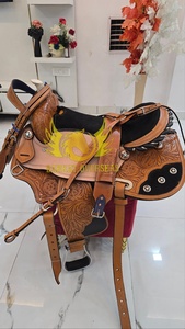 Silla de montar de cuero premium, tallada a mano con motivos florales, duradera, para espectáculos ecuestres, carreras de barriles, portátil, para equitación. - Product Image 3