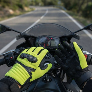 Gants de moto couleur néon, prix de gros, taille personnalisée, équipement de protection des mains en cuir et tissu, gants de scooter et de moto - Product Image 6
