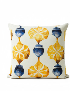 Funda de cojín cuadrada con motivos florales y de macetas abstractas en acuarela en color crema, azul y amarillo, diseño exclusivo 18X18 - Product Image 4