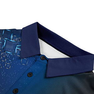 Polo pour homme bleu dégradé à manches courtes, imprimé géométrique, respirant, décontracté, col chemise, pour l'été - Product Image 4