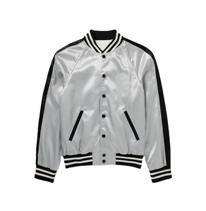 Wholesale Custom Embroidery Bomber Jacket for Men Women Winter Satin Lining Custom Colors & Logo Silver <b>Black</b> - Product Image 1