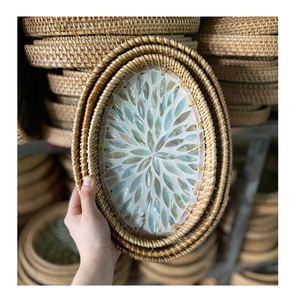 Decorative Rattan Serving <b>Platter</b> with Natural Mother of Pearl Shell - Product Image 3