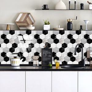 Adesivo da parete esagonale in marmo bianco nero a mosaico in PVC adesivo adesivo adesivo Anti-schizzi impermeabile a prova di olio mattonelle da parete - Product Image 4