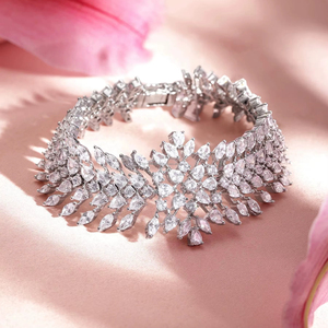 Luxurious Large Wide Wedding <b>Bracelet</b> with Lab Grown Diamond <b>Fashionable</b> Bridal Crystal Jewelry 10K/14K/18K Gold <b>Bracelet</b> - Product Image 1