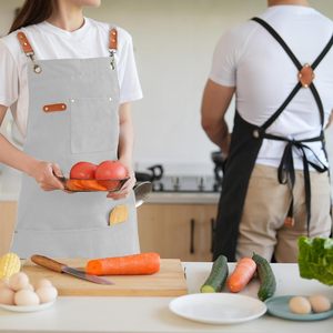 Delantal de Lona de Algodón Unisex de Calidad Premium 2026, Blanco con Detalles en Cuero para Uso en Restaurantes, Bares y Camareros, OEM ODM - Product Image 6