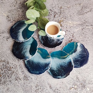 High Quality Eco-Friendly Modern Resin Oval Mats Pads <b>Green</b> Gold Leaf Design 400mm Diameter 5mm Thick Stocked Home Wedding Cafe - Product Image 1