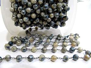 Natural Grey Silverite Round Ball Shape Faceted 6 to 7mm Beaded <b>Rosary</b> Chain - Product Image 1