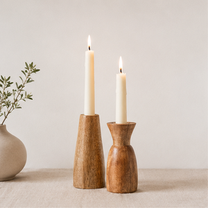 Handcrafted Mango Wood Taper Candle Holder Set Modern Minimalist Decorative Candlestick Stands For Home & Dining Table Decor - Product Image 2