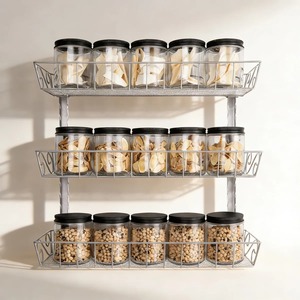 3 Layer Wall Mounted Spice <b>Rack</b> <b>Kitchen</b> Organizer Metal Wooden <b>Storage</b> Shelf Spice Jar Holder Modern <b>Kitchen</b> Decor From India - Product Image 1