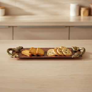 Diseño Distintivo que Impresiona al Instante, Bandeja Decorativa Rectangular Móvil con Asas de Hoja de Oro, Artesanía Metálica Moderna Abstracta - Product Image 2