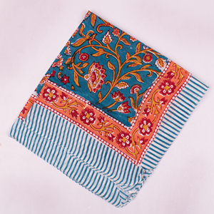 Foulard carré en coton imprimé au bloc, bandana multifonctionnel, accessoire décontracté d'été, motif bleu et rouge, mouchoir unisexe - Product Image 6