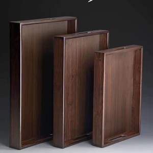 Juego de bandejas de servir de madera premium, bandeja rectangular de madera maciza para servir alimentos con asas, juego de bandejas para té, café y desayuno - Product Image 1