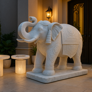 Statue d'éléphant en marbre blanc sculptée à la main, design moderne, éco-responsable, pour décoration intérieure et extérieure, idéale pour villas et jardins, qualité supérieure, pour acheteurs en gros - Product Image 1