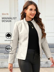 <b>Women</b> Premium Faux Leather Stand Collar Bomber <b>Jacket</b> Custom Logo OEM - Product Image 2