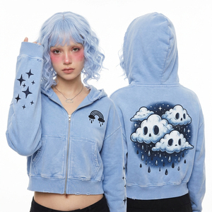 เสื้อฮู้ดดี้วินเทจสีม่วงลายกราฟิก Wasteland Blossom Zombie แขนเสื้อพิมพ์ลายลาเวนเดอร์สำหรับผู้หญิง จำหน่ายโดยผู้ผลิต - Product Image 2