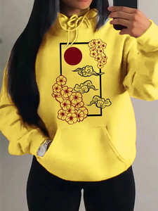 Sudaderas con Capucha para Mujer, Nueva Calidad, Estilo Harajuku Japonés, Estampado de Flores de Cerezo al Atardecer, Sudadera Holgada con Bolsillos para Otoño, Ropa Casual - Product Image 5