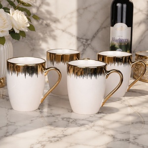 แก้วกาแฟเซรามิกขอบทองหรูหราประณีตทำมือ ลายหยดน้ำสีทอง ขนาด 360 มล. แก้วน้ำชาโบนไชน่าคุณภาพสูงสำหรับ G - Product Image 3