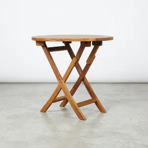 Table de bistrot pliante en teck rond, pliable, pour extérieur, patio, jardin, finition naturelle rustique - Product Image 5