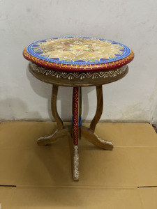 Handcrafted Rajasthani Hand-Painted Wooden Round Stool Decorative Side Table Ethnic Home Decor Nightstand Bedside - Product Image 1