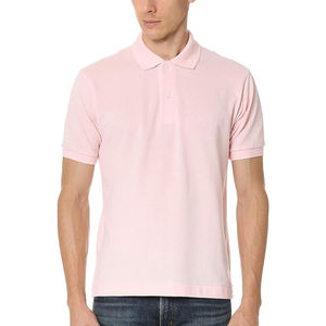 Men's Pink Short Sleeve Cotton Pique Polo Shirt Solid Color Casual Regular Fit Button Down Knitted Fabric - Product Image 6