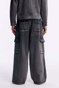 Pantalon de travail personnalisé pour homme en toile de coton délavée, coupe droite, taille élastique, coupe ample, respirant, poids moyen, style automne - Product Image 3