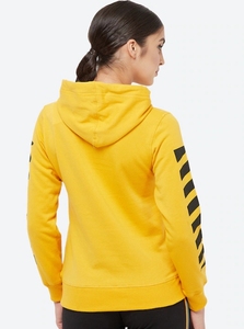 Women Yellow Hooded Sweatshirt With Letter Print And Striped Sleeves Regular Fit Breathable Cotton Autumn Wear - Product Image 6