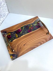 Modern Resin And Wooden <b>Tray</b> For Dining Table Decoration And Stylish Kitchen Serving Accessories Collection - Product Image 1