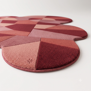 Pink Red Rectangle Geometric Wool <b>Rug</b> Eco Friendly Hand Tufted <b>Thick</b> <b>Pile</b> Modular Circle Faceted Block Pattern for Modern Living - Product Image 6