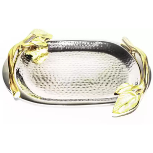 Greatest Quality Metal Tray With Gold Handle Unique Design Coffee <b>Table</b> Tray For <b>Wedding</b> And Dinner <b>Table</b> <b>Top</b> Food Serving Tray - Product Image 3