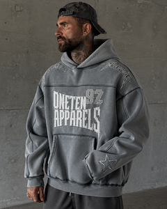ONETEN APPARELS Sweat-shirt à capuche unisexe surdimensionné pour le streetwear, délavé à l'acide, 100% coton French Terry, coupe classique, hiver - Product Image 3
