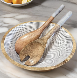 Tazón de Ensalada de Madera y Resina Epoxi de Moda, Madera de Mango con Adhesivo Esmaltado Impreso para Servir en Fiestas, de la India - Product Image 5