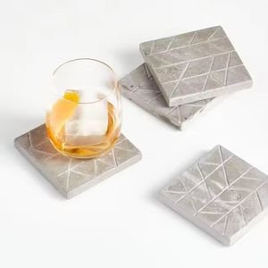 Modern Round Wood <b>Coasters</b> with Geometric Pattern Non Slip Design Eco-Friendly <b>for</b> <b>Drink</b> Protection - Product Image 1