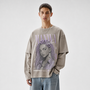 T-shirt décontracté surdimensionné pour homme 100 % coton, double couche, style hip-hop, uni, manches doubles, faible MOQ, prix abordable, OEM - Product Image 6