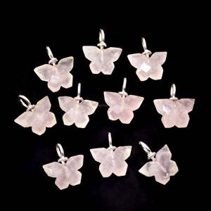 Colgante de mariposa de cuarzo rosa natural, plata de ley 925, colgante de piedra preciosa de cuarzo rosa tallado a mano para la fabricación de joyas al por mayor - Product Image 5