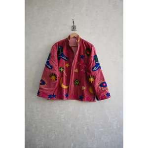 Chaqueta de terciopelo bordada a mano para mujer, estilo bohemio vintage, abrigo de invierno, ropa étnica para festivales, chaqueta estilo Suzani hecha a mano - Product Image 2