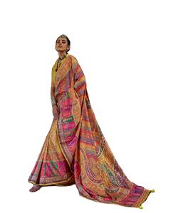 Sari Tradicional Bordado de Diseño Noor Jahan, Seda P.V. que Absorbe la Humedad, Sin Arrugas, para Bodas/Fiestas de Invierno, Gujarat - Product Image 1