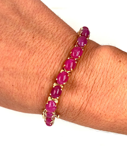 Classic Women's 10K Solid Real Gold <b>Ruby</b> <b>Bracelet</b> Bezel Set Oval Stones Wedding Jewelry Chain Link Design - Product Image 3