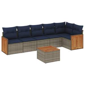 Set Divano da Giardino in Polyrattan Grigio a 7 Pezzi con Cuscini - Collezione Arredamento Patio - Product Image 2