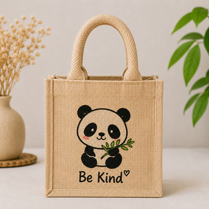 Bolsa de Yute Mini con Estampado de Panda Adorable AMANI, Bolsa de Regalo Reutilizable Ecológica, Bolsa Personalizada para Fiestas Infantiles, Bengala Occidental - Product Image 1