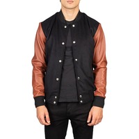 Veste d'hiver élégante et intelligente avec corps et manches en laine, doublure en polaire de coton, broderie baseball, style Letterman et variété de vestes en toile