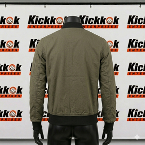Blouson bomber vert olive pour homme, fermeture éclair décontractée, en coton et polyester, toile, pour l'automne, coupe standard - Product Image 4