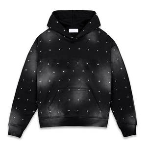 Sudadera con Capucha de Diseño Personalizado para Hombre, con Efecto Desgastado por el Sol, Manga Larga, Oversize, con Pedrería y Lavado Ácido - Product Image 4