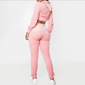 Nuevo y elegante chándal con diamantes de imitación y logotipo personalizado, Tops cortos, sudadera y chándal para correr, conjunto de 2 piezas, chándales de terciopelo para mujer - Product Image 4