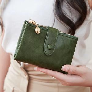 Portefeuille pour femme en cuir véritable vert, écologique, avec blocage RFID, porte-cartes, poche à monnaie zippée, organiseur de portefeuille pliable, petit format - Product Image 1