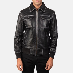 Chaqueta de Cuero para Hombre en Negro Brillante, Estilo Personalizado, Chaqueta Bomber de Cuero con Piel de Oveja, Ropa Casual para la Temporada de Invierno - Product Image 5