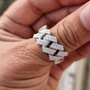 Geometric Moissanite Diamond Cocktail <b>Ring</b> Pave Setting 925 <b>Silver</b> Luxury <b>Statement</b> <b>Ring</b> Unisex Engagement Style Cuban Link <b>Ring</b> - Product Image 1
