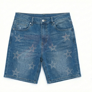 Ropa Urbana de Lujo, Fabricante de Ropa Personalizada OEM ODM, Shorts de Mezclilla Lavada con Pedrería para Hombre, Ropa de Moda - Product Image 1