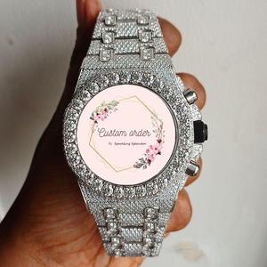 Montre mécanique chronographe analogique pour homme en acier inoxydable personnalisé avec moissanite et diamants, style hip-hop, pour rappeur, éclatante et somptueuse - Product Image 1