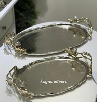 Rechthoekige decoratieve dienblad met messing palmboom handgrepen, in kuststijl, metalen handgemaakte serveerblad